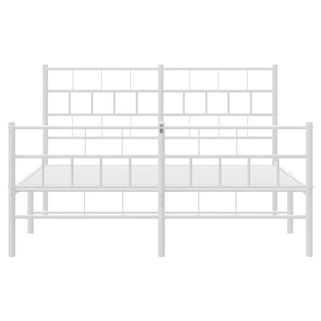 Metal Bed Frame White 150x200 cm Powder-coated Steel Slatted Base