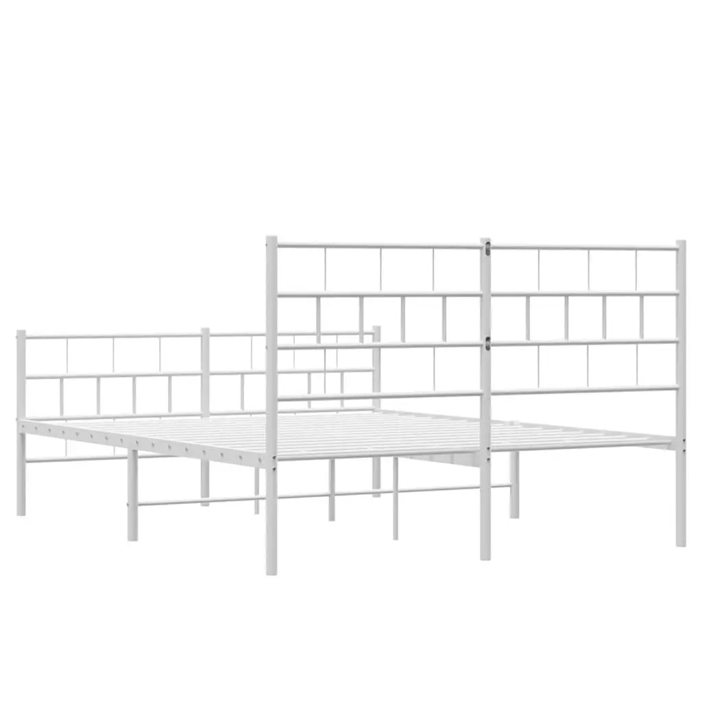 Metal Bed Frame White 150x200 cm Powder-coated Steel Slatted Base