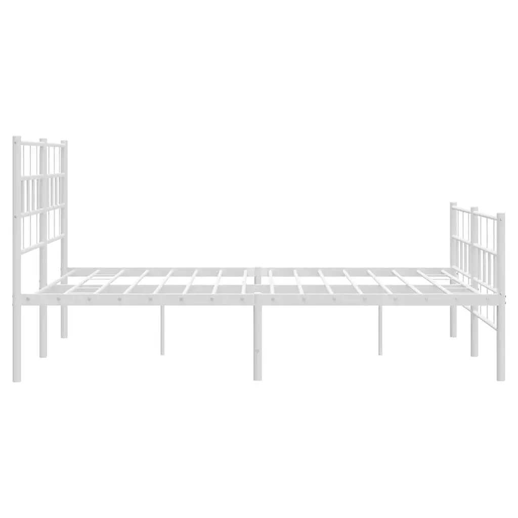 Metal Bed Frame White 150x200 cm Powder-coated Steel Slatted Base
