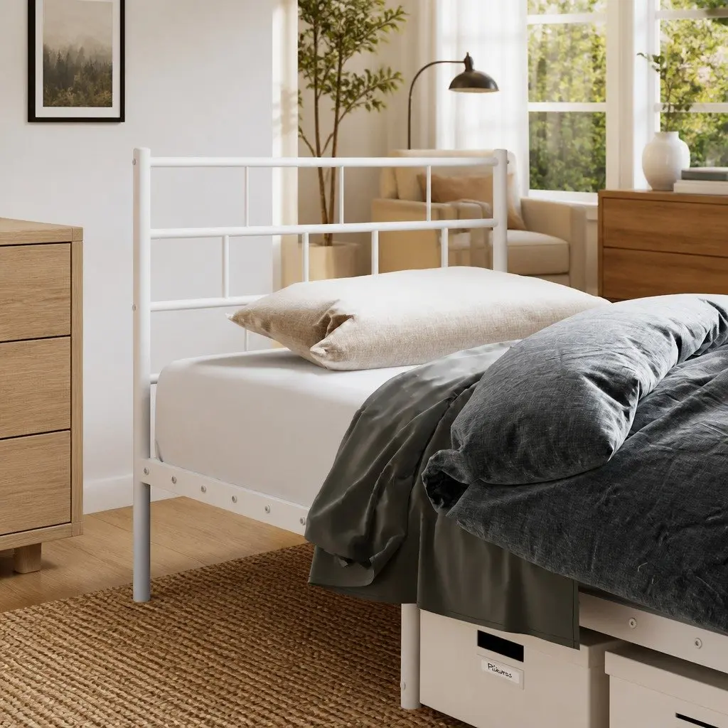 Metal Headboard White 90cm Powder Coated Steel Frame Bed Support