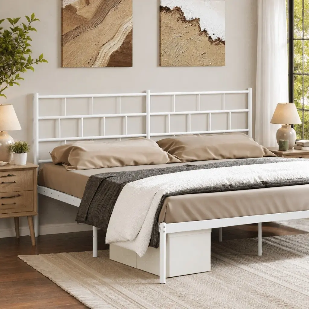 Metal Headboard White 180cm Powder-coated Steel Bed Frame Header