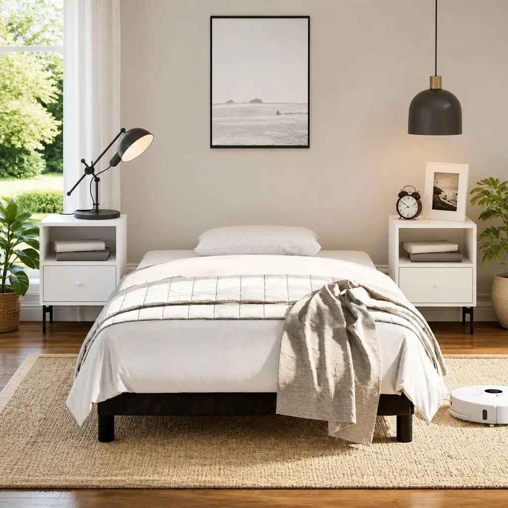 King Single Bed Frame Black Fabric Upholstered Platform Bedroom Furniture