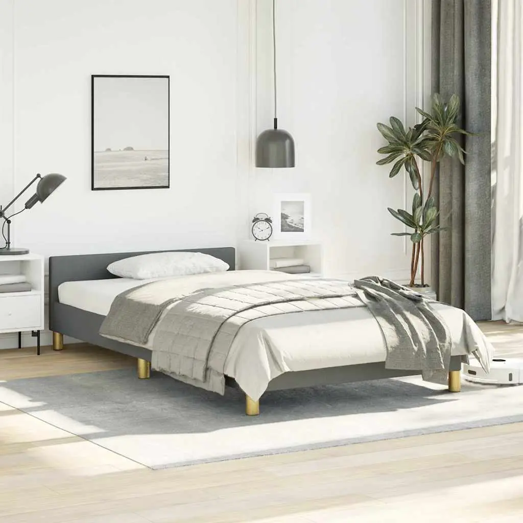 King Single Grey Fabric Bed Frame with Headboard
