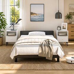 Black Faux Leather King Single Bed Frame with Headboard