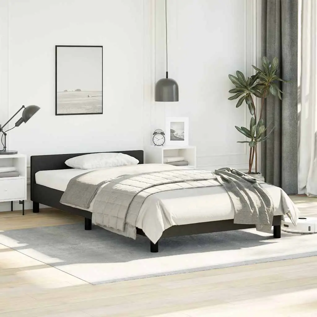 Black Faux Leather King Single Bed Frame with Headboard