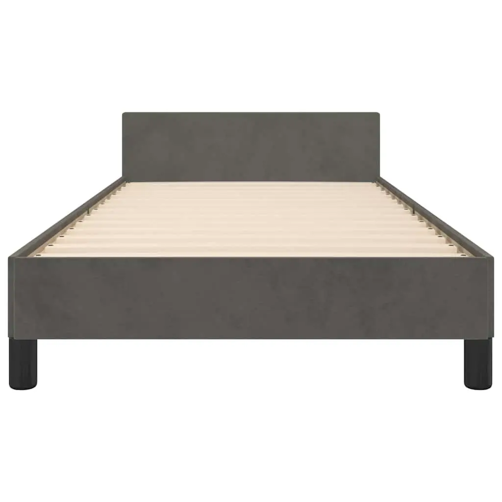 Grey Velvet King Single Bed Frame with Upholstered Headboard