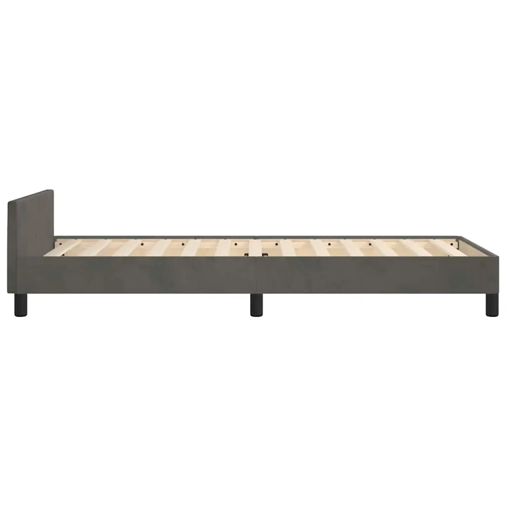 Grey Velvet King Single Bed Frame with Upholstered Headboard