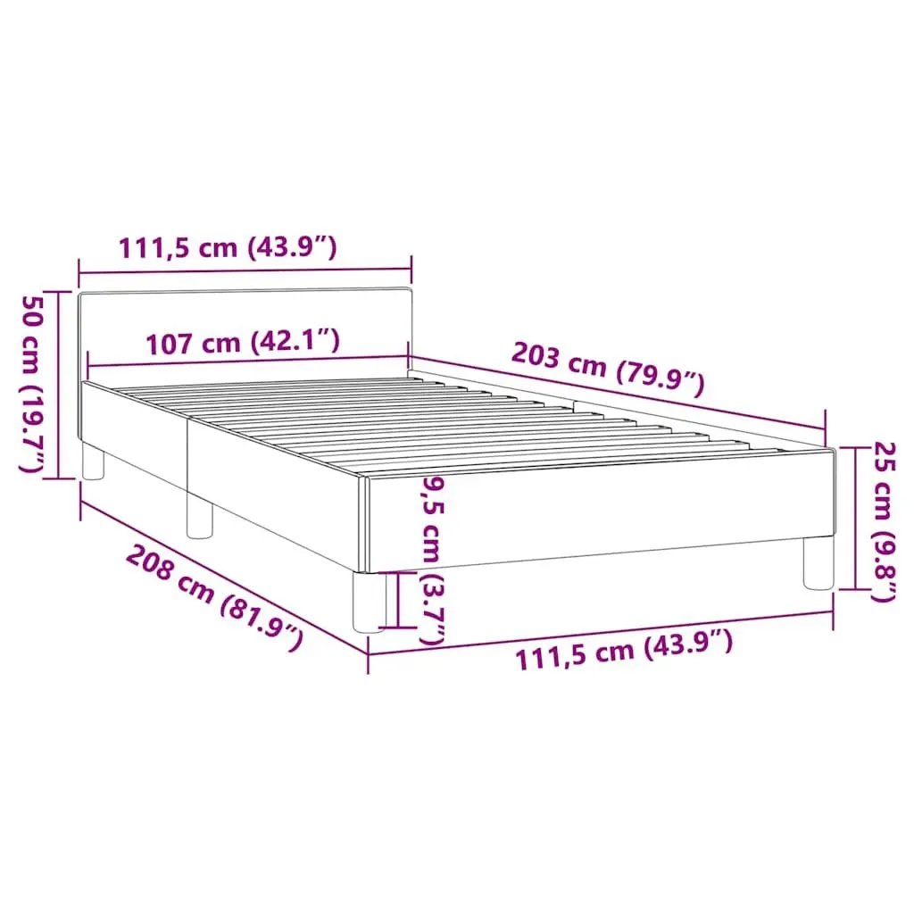 Grey Velvet King Single Bed Frame with Upholstered Headboard