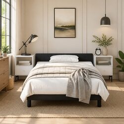 Black Velvet King Single Bed Frame with Upholstered Headboard