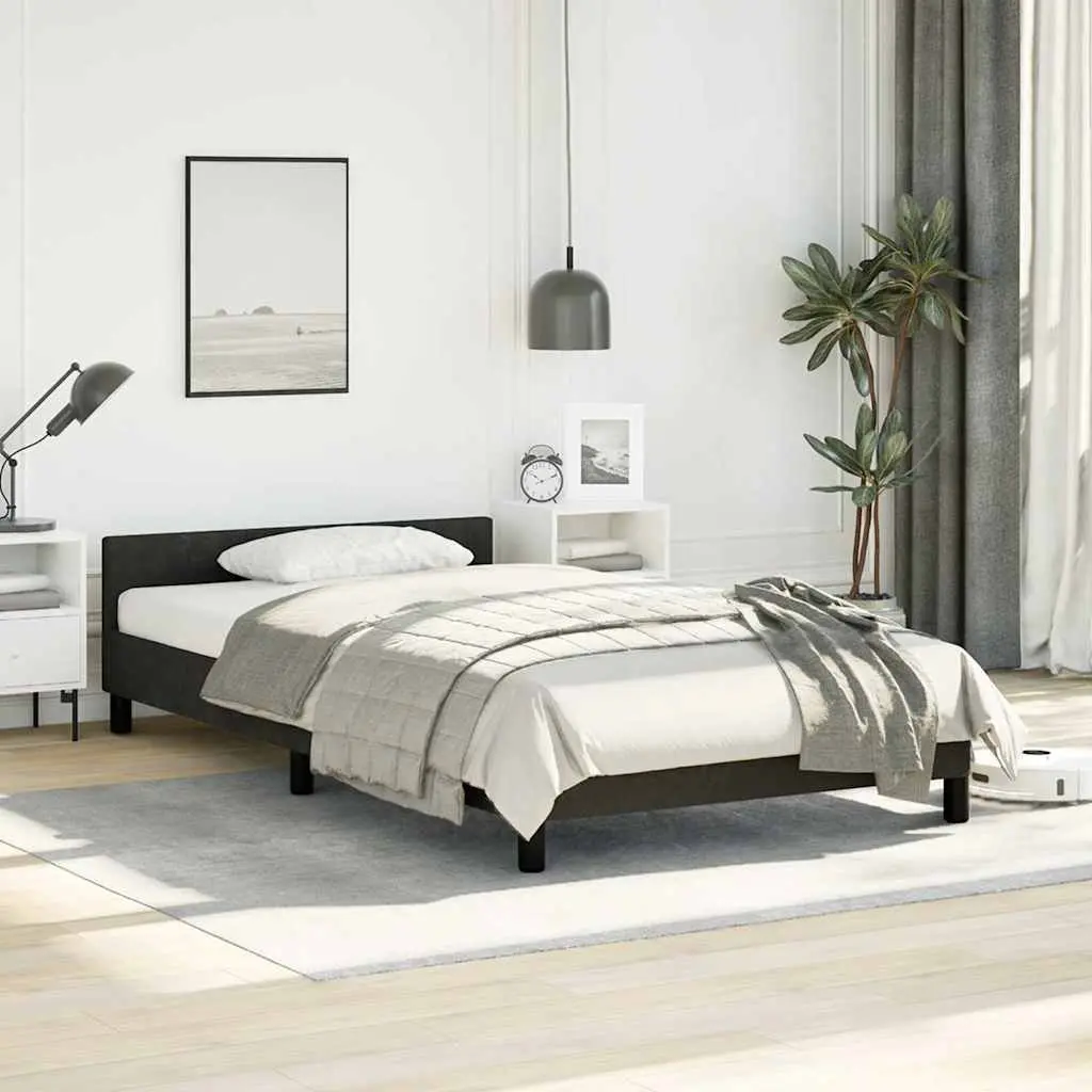 King Single Bed Frame Velvet Upholstered Black Plywood Slats