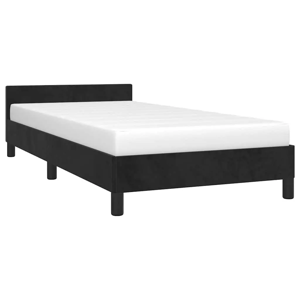 King Single Bed Frame Velvet Upholstered Black Plywood Slats