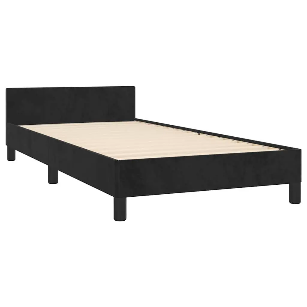 King Single Bed Frame Velvet Upholstered Black Plywood Slats