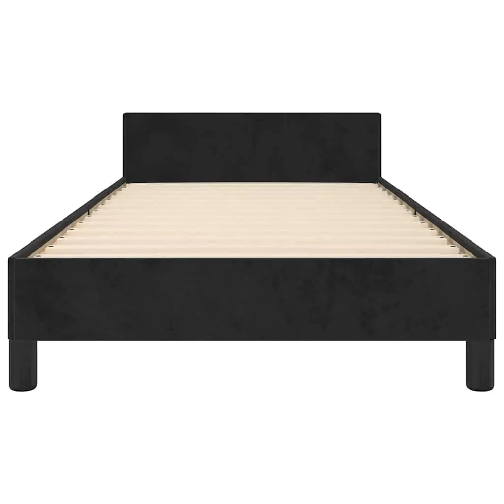 King Single Bed Frame Velvet Upholstered Black Plywood Slats