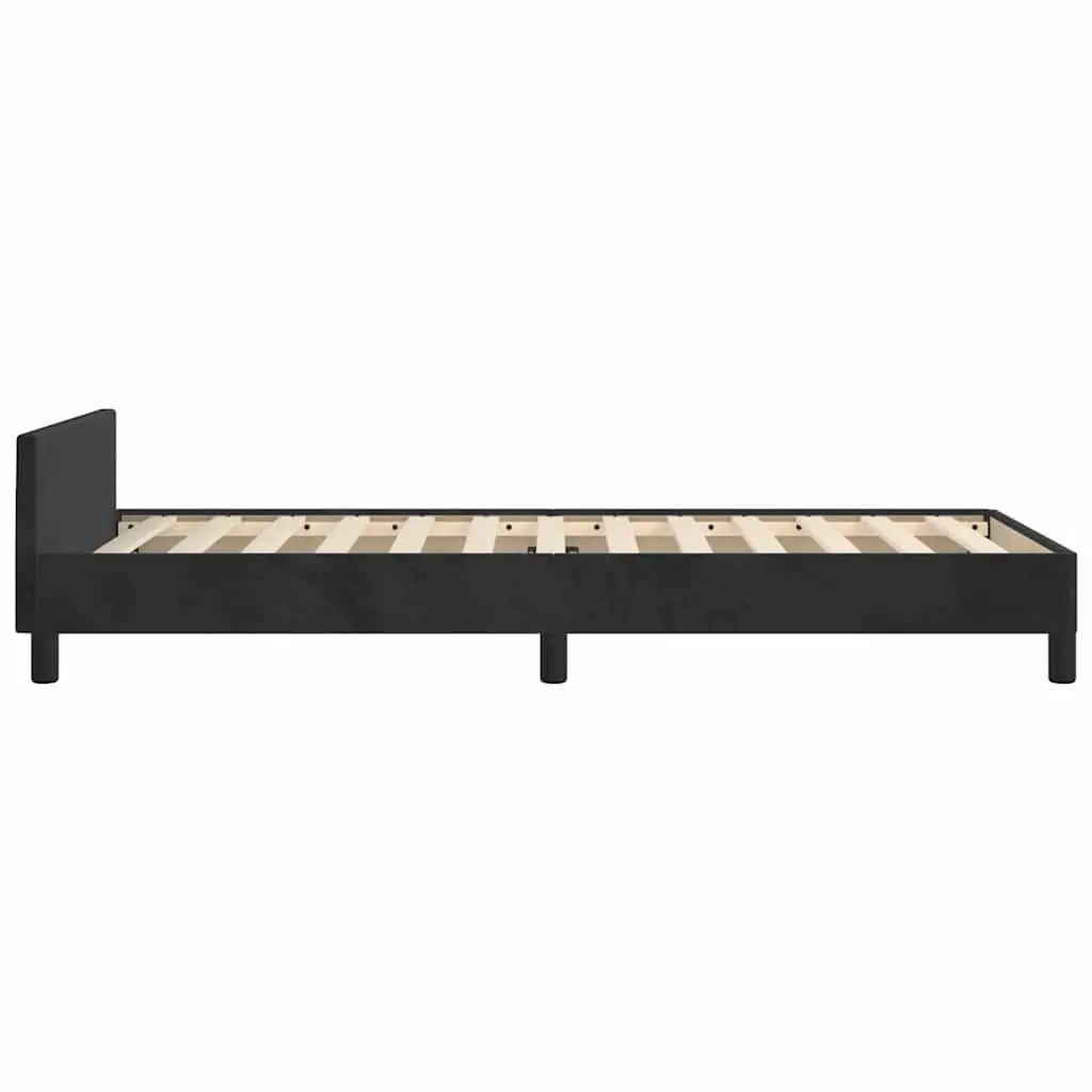King Single Bed Frame Velvet Upholstered Black Plywood Slats