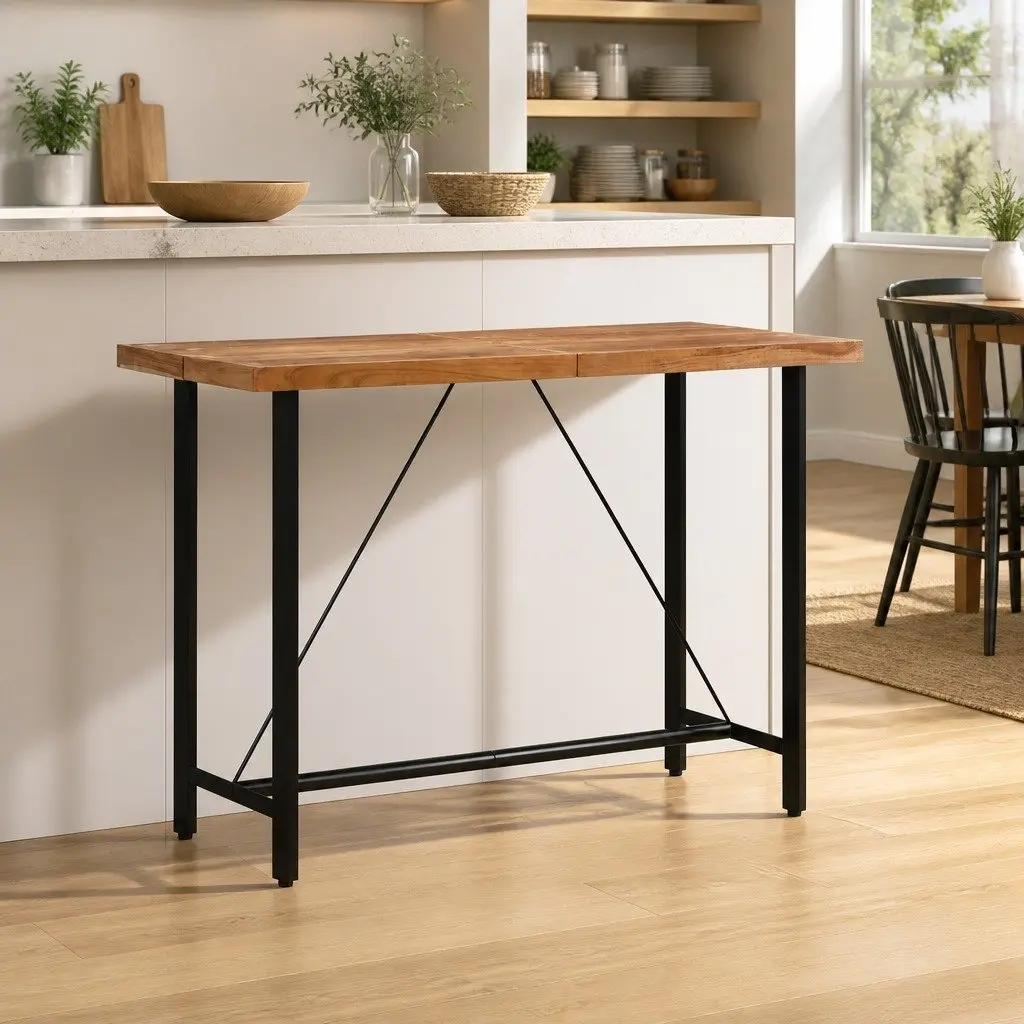 Solid Acacia Wood Bar Table with Iron Frame