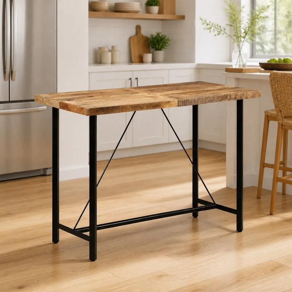 Mango Wood Bar Table with Iron Frame 150x70x107 cm for Kitchen Dining and Bistro