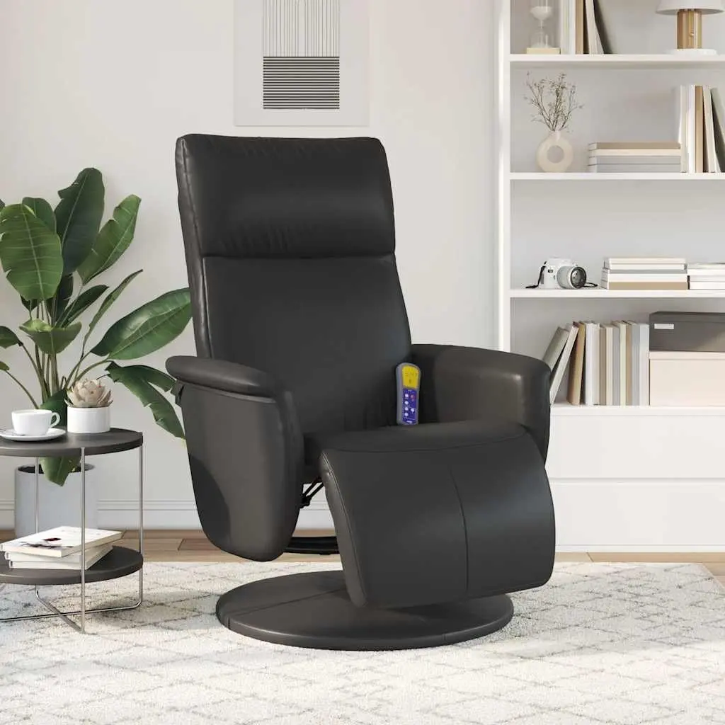 Massage Recliner Chair Swivel Black Faux Leather Vibration 360-Degree