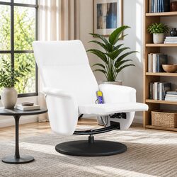 White Faux Leather Massage Recliner Chair with Footrest