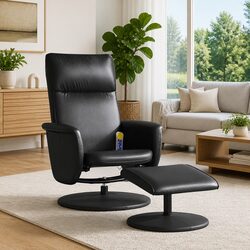 Cozy Massage Recliner Chair with Footstool in Black Faux Leather