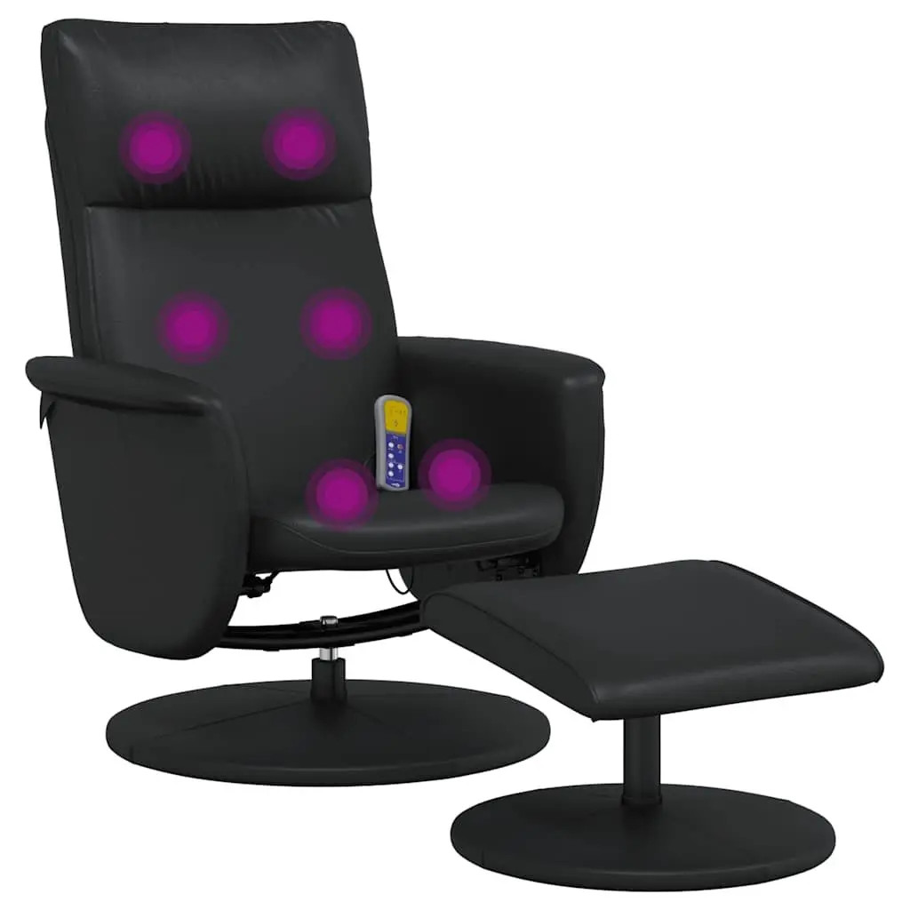 Massage Recliner Chair Black Faux Leather with Footstool 360 Degree Swivel Adjustable Backrest