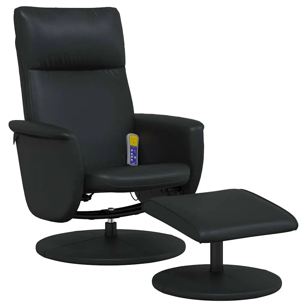 Massage Recliner Chair Black Faux Leather with Footstool 360 Degree Swivel Adjustable Backrest