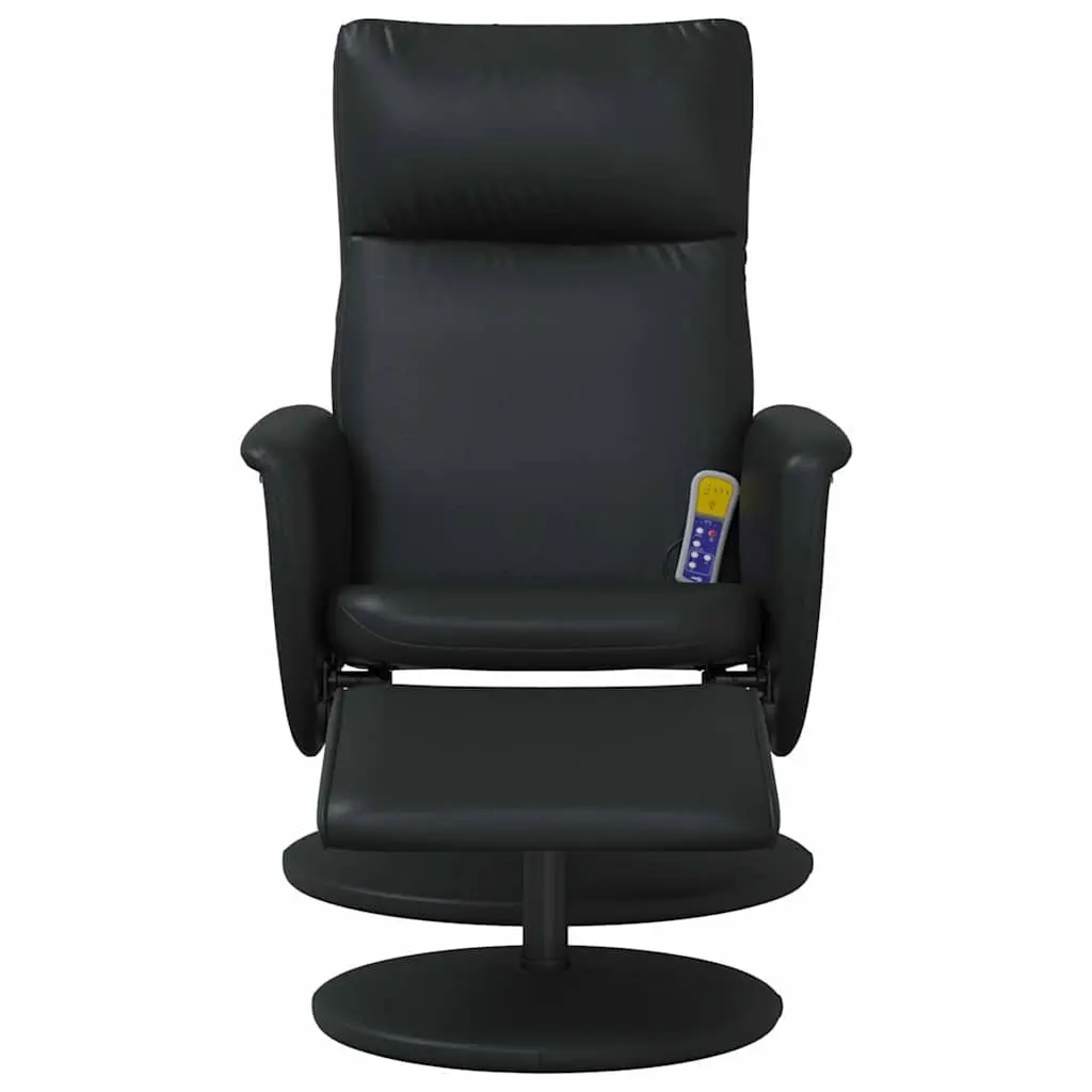 Massage Recliner Chair Black Faux Leather with Footstool 360 Degree Swivel Adjustable Backrest