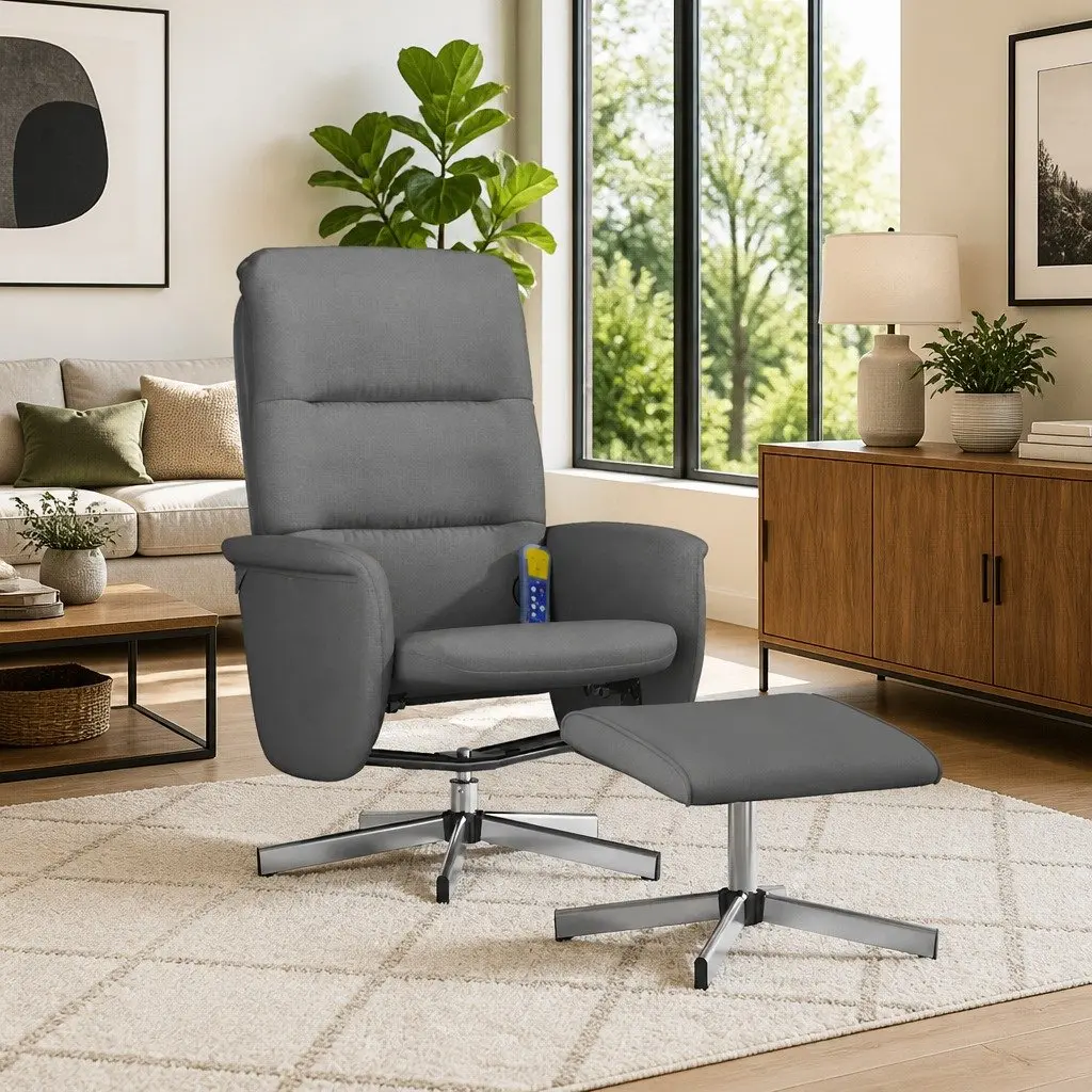 Grey Fabric Massage Recliner Chair with Footstool