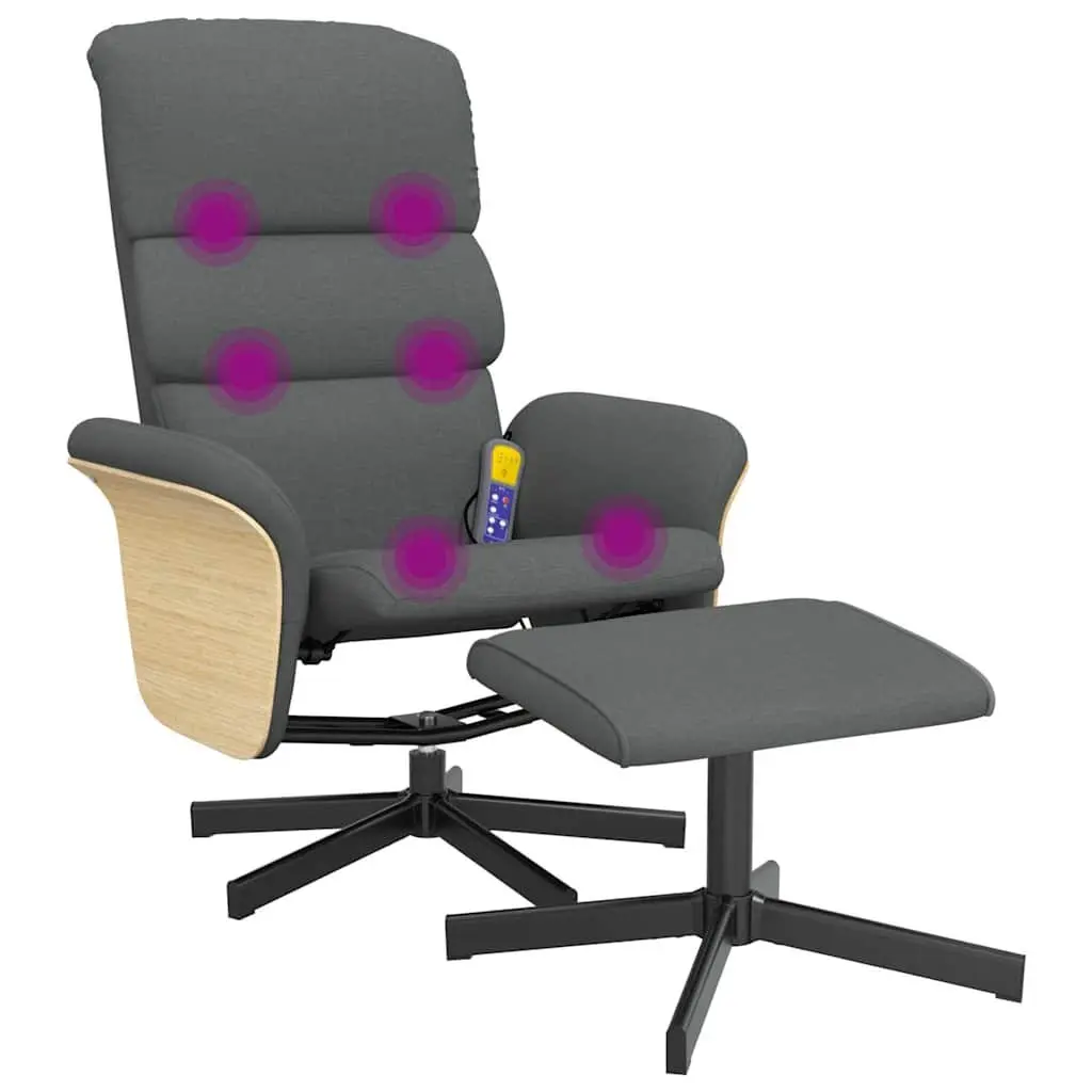Massage Recliner Chair Dark Grey Fabric with Footstool Vibration Swivel Adjustable Seat