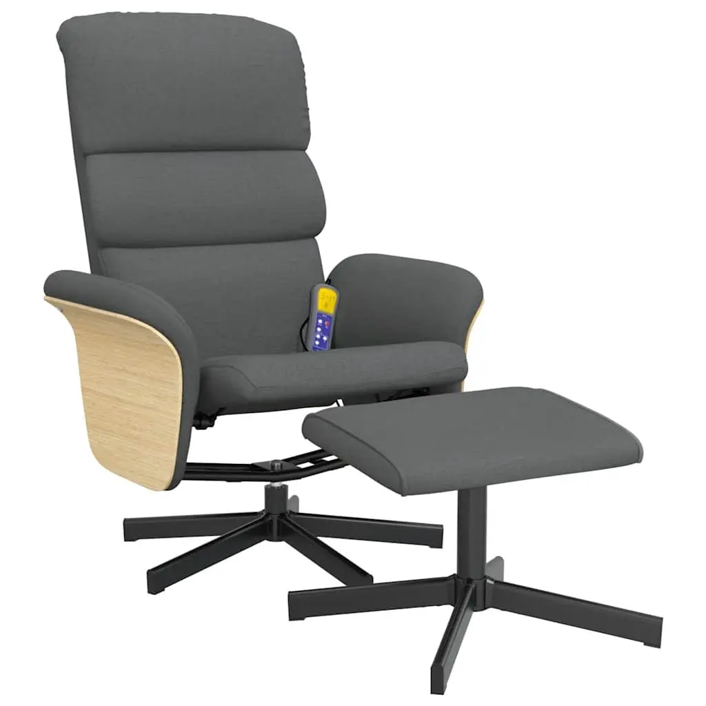 Massage Recliner Chair Dark Grey Fabric with Footstool Vibration Swivel Adjustable Seat