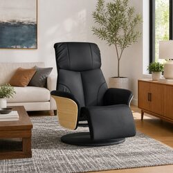 Black Faux Leather Recliner Chair with Footrest