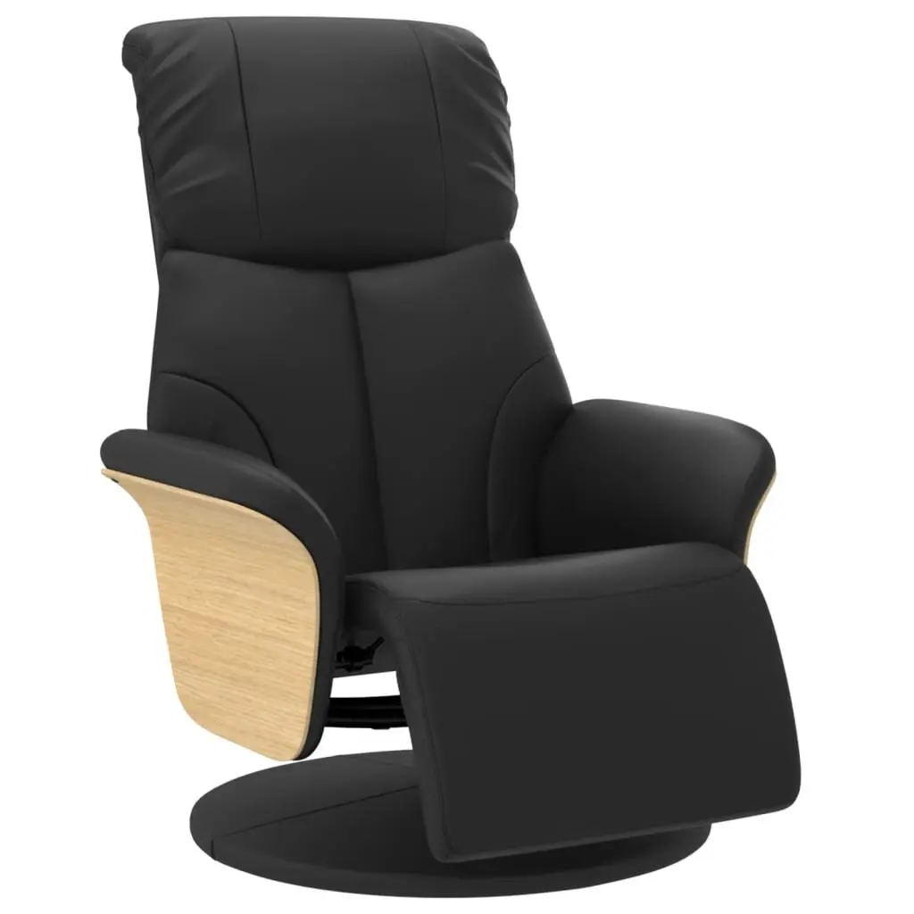 Black Faux Leather Recliner Chair with Footrest