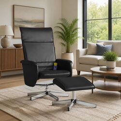 Vibration Massage Recliner Chair with Footstool in Black