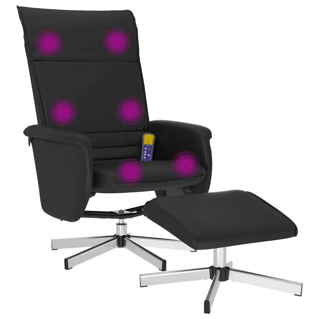 Massage Recliner Chair Faux Leather Black with Footstool 360 Degree Swivel Manual Reclining 105 to 125 Degrees