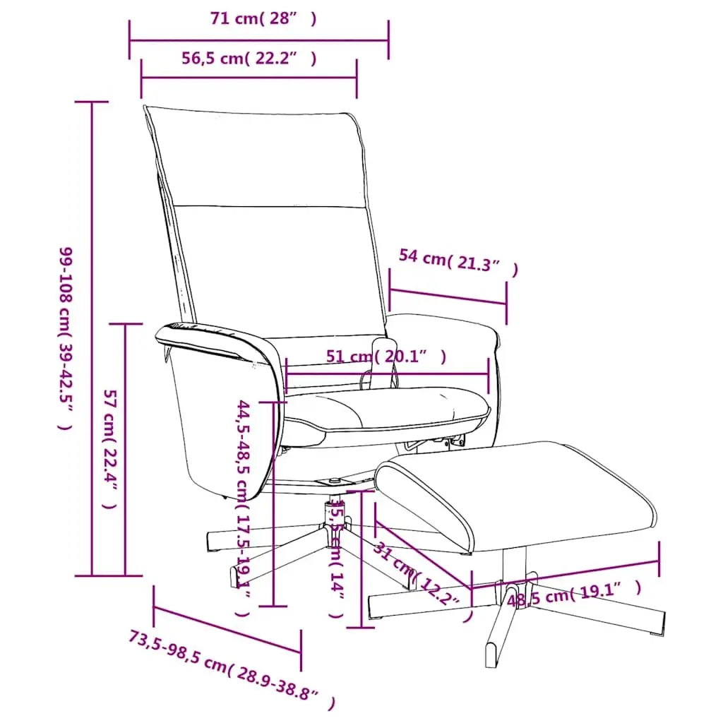 Massage Recliner Chair Faux Leather Black with Footstool 360 Degree Swivel Manual Reclining 105 to 125 Degrees