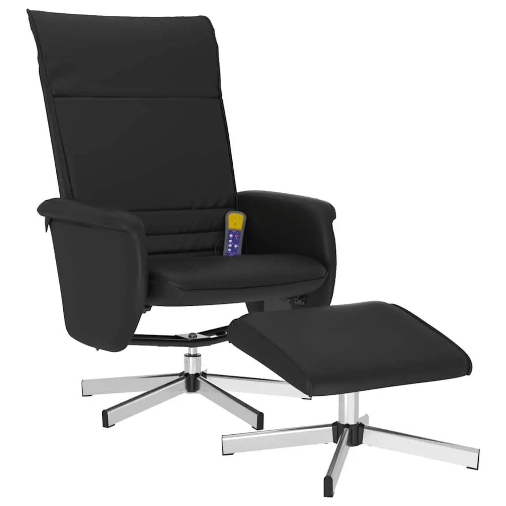 Massage Recliner Chair Faux Leather Black with Footstool 360 Degree Swivel Manual Reclining 105 to 125 Degrees