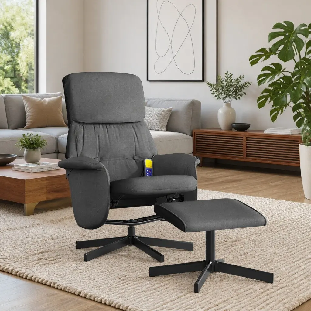 Dark Grey Fabric Massage Recliner Chair with Footstool
