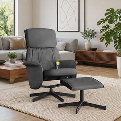 Dark Grey Fabric Massage Recliner Chair with Footstool