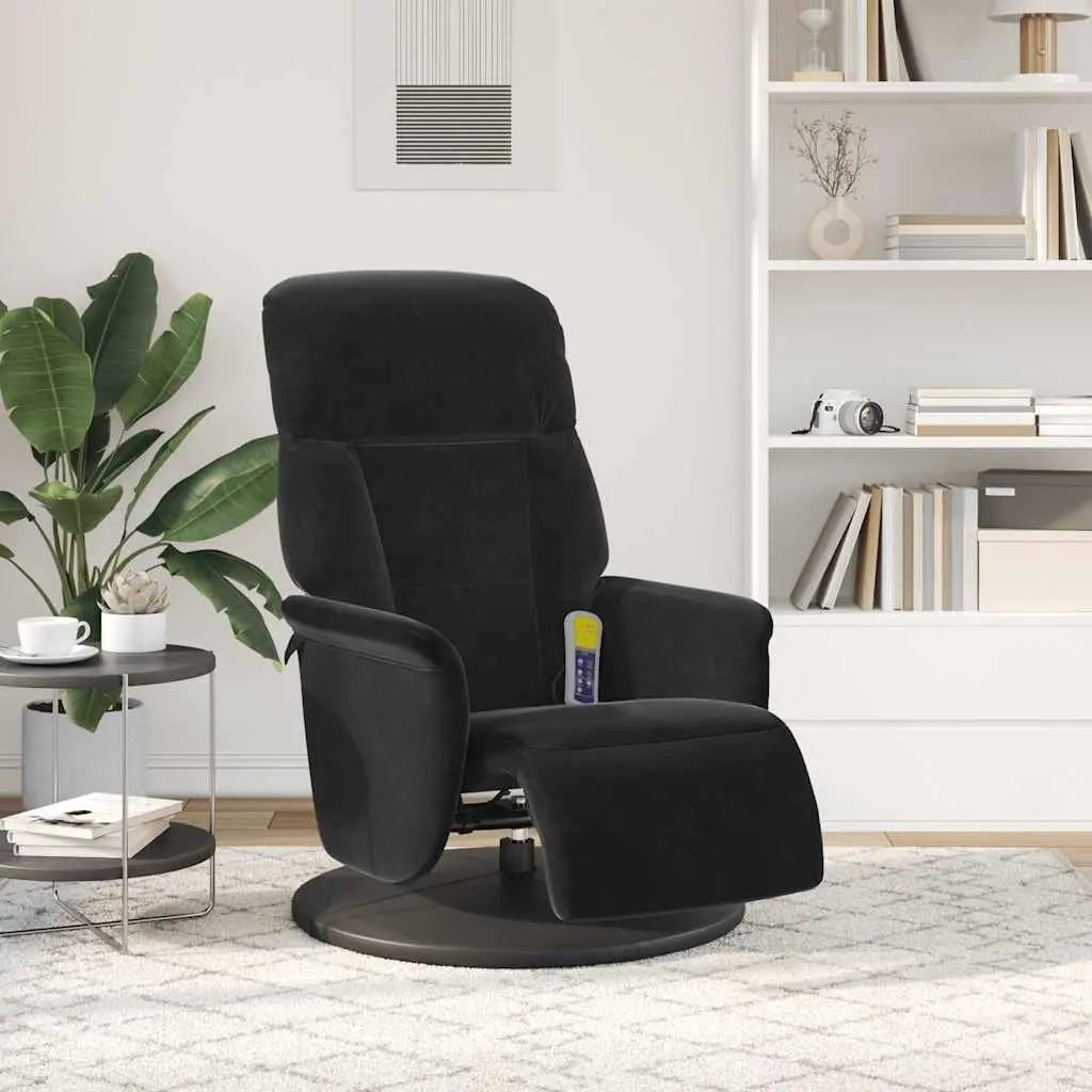 Black Velvet Massage Recliner Chair with Footrest