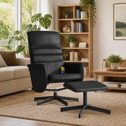 Black Faux Leather Massage Recliner Chair with Footstool