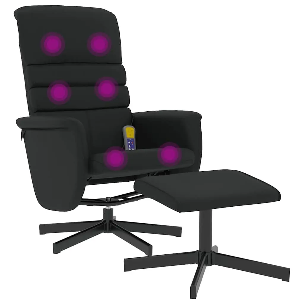 Recliner Chair Massage Black Faux Leather Swivel Armchair with Footstool 6 Vibration Points