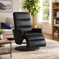 Cozy Black Faux Leather Recliner Chair with Footrest