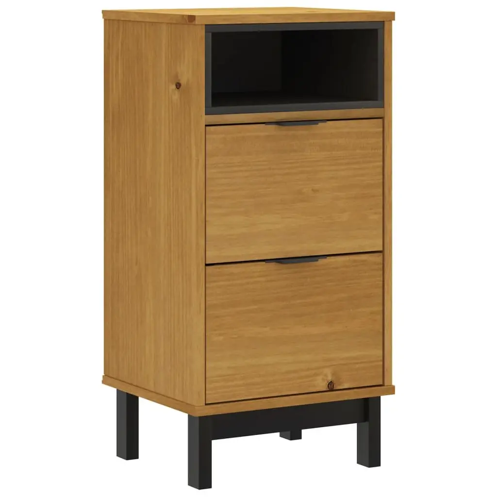 Brown Solid Pine Wood Bedside Cabinet with 2 Drawers