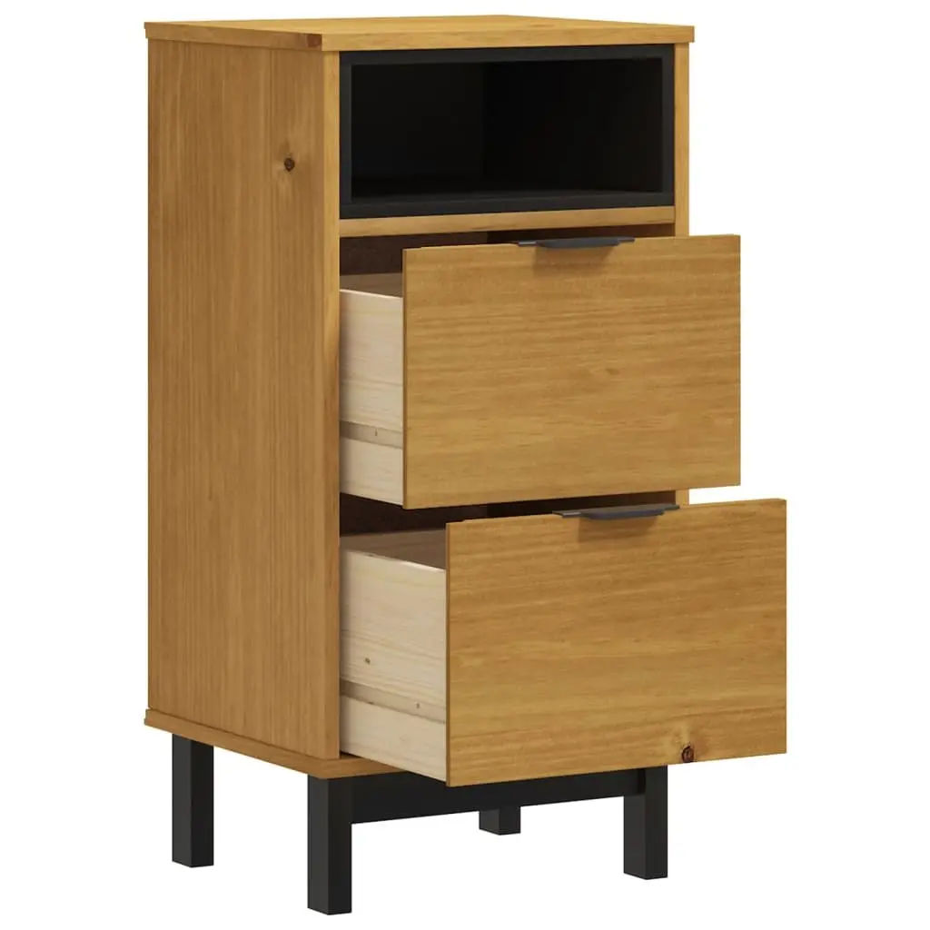 Brown Solid Pine Wood Bedside Cabinet with 2 Drawers