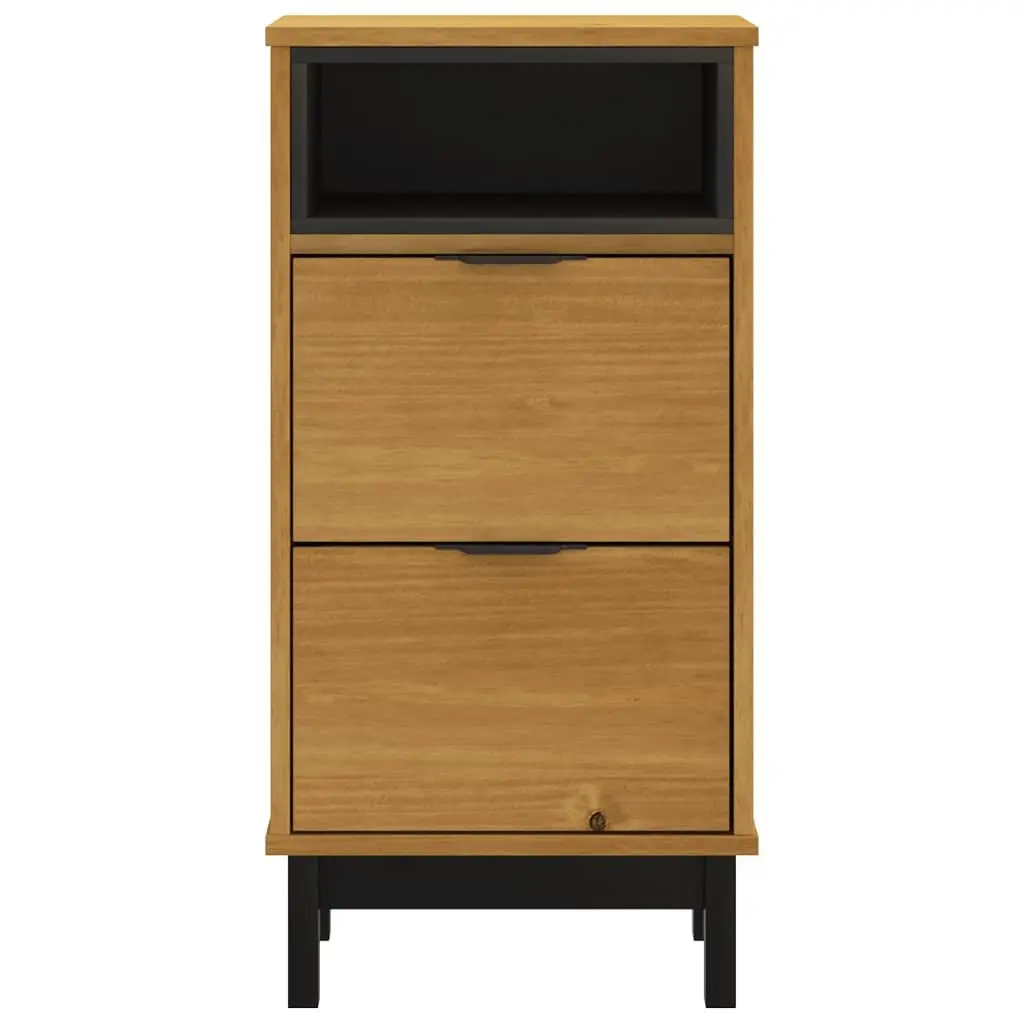 Brown Solid Pine Wood Bedside Cabinet with 2 Drawers
