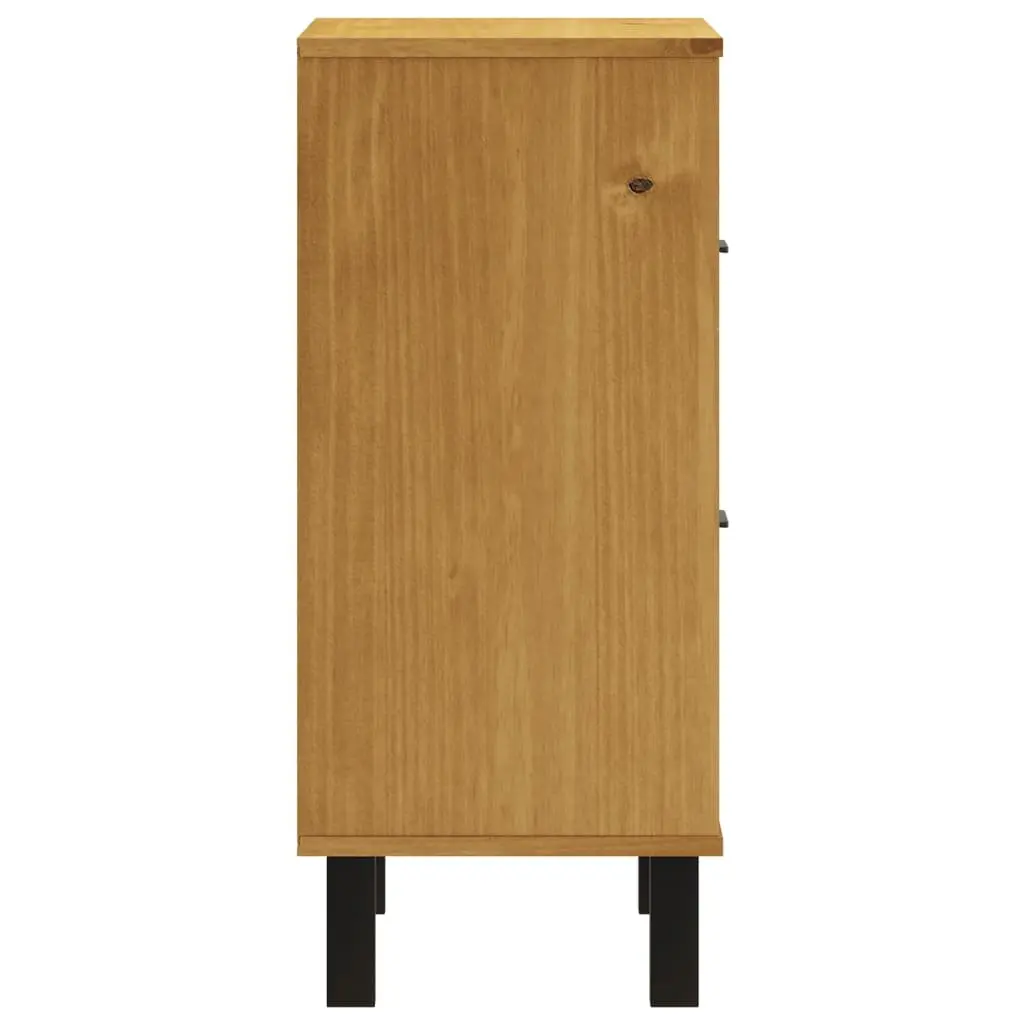 Brown Solid Pine Wood Bedside Cabinet with 2 Drawers