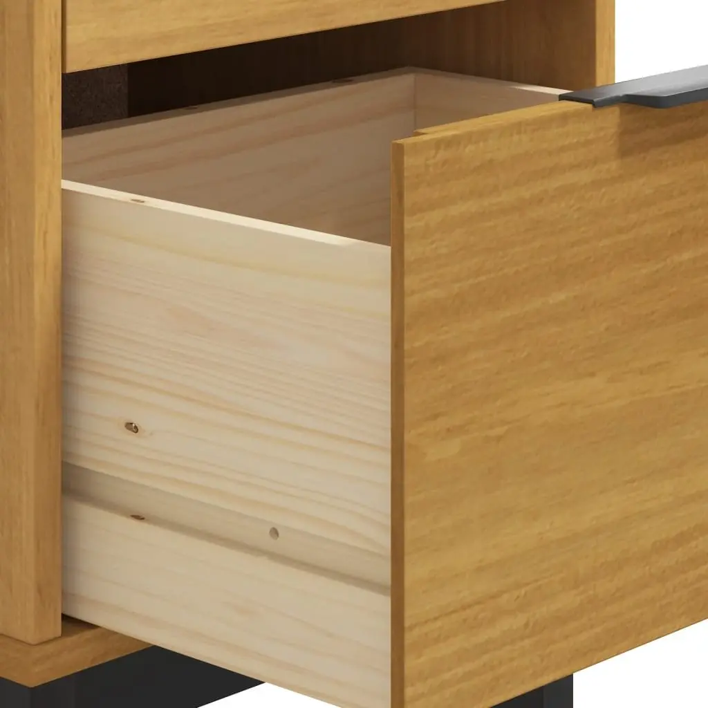 Brown Solid Pine Wood Bedside Cabinet with 2 Drawers