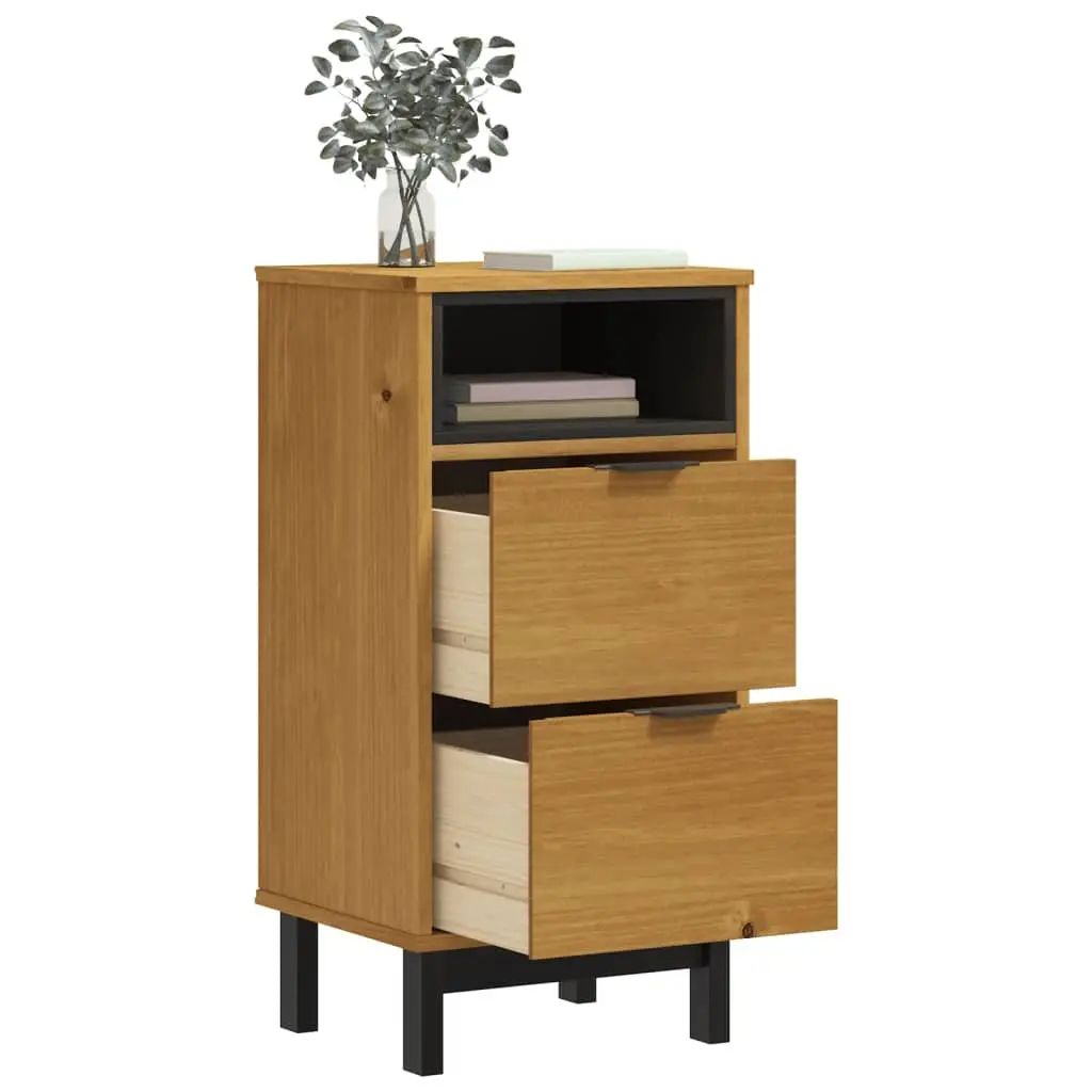 Brown Solid Pine Wood Bedside Cabinet with 2 Drawers