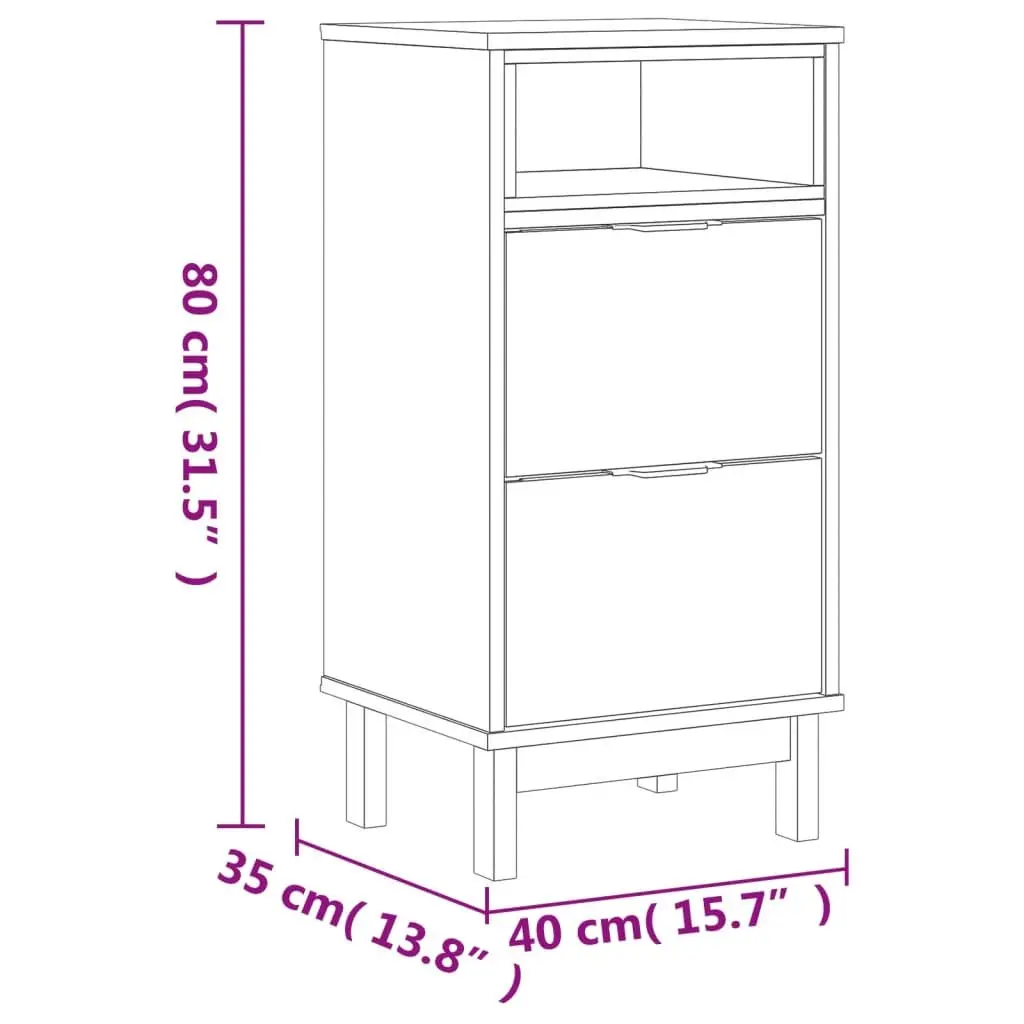 Brown Solid Pine Wood Bedside Cabinet with 2 Drawers