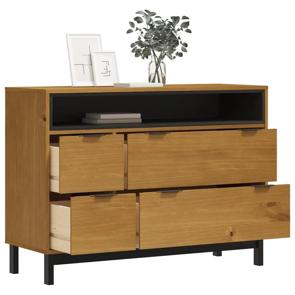 Drawer Cabinet Wooden 4 Drawer Storage Organizer Brown Pine