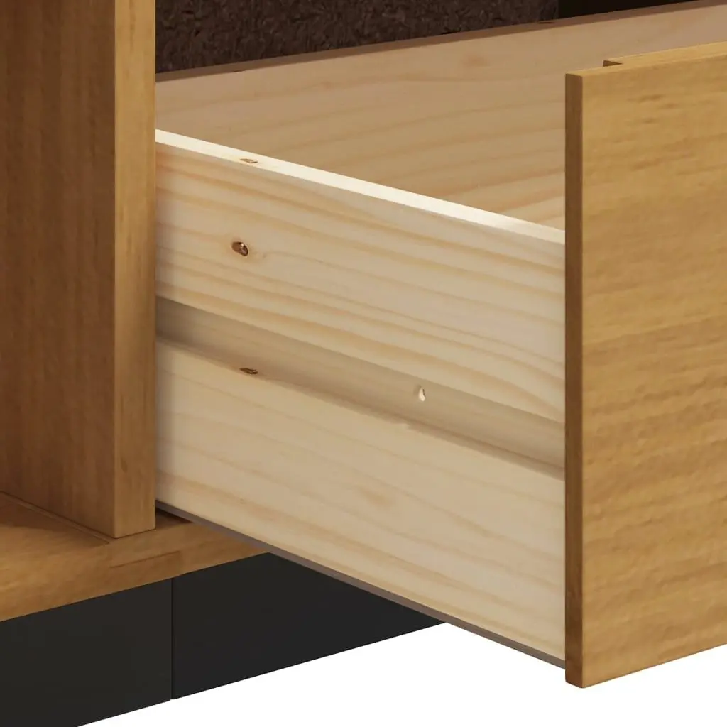 TV Cabinet with Glass Door Brown Solid Pine Wood Media Unit Storage 158x40x50cm